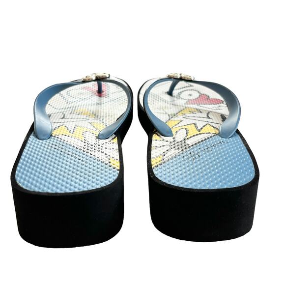 Brighton Love Platform Sandals Flip Flops 9 Black Blue Abstract Silver Heart - Picture 7 of 13